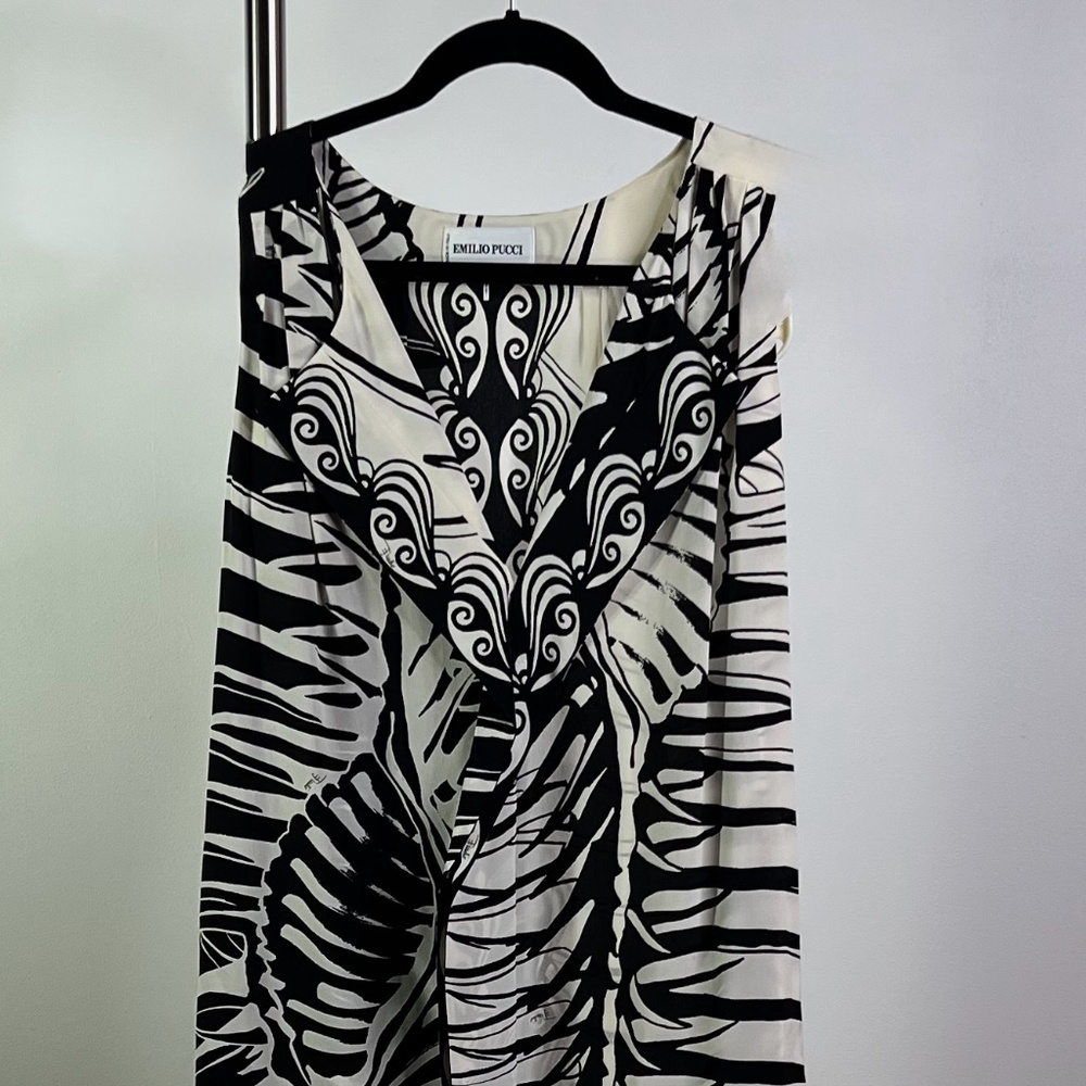 Emilio Pucci Silk Abstract Print Sleeveless Dress Black Ivory IT38